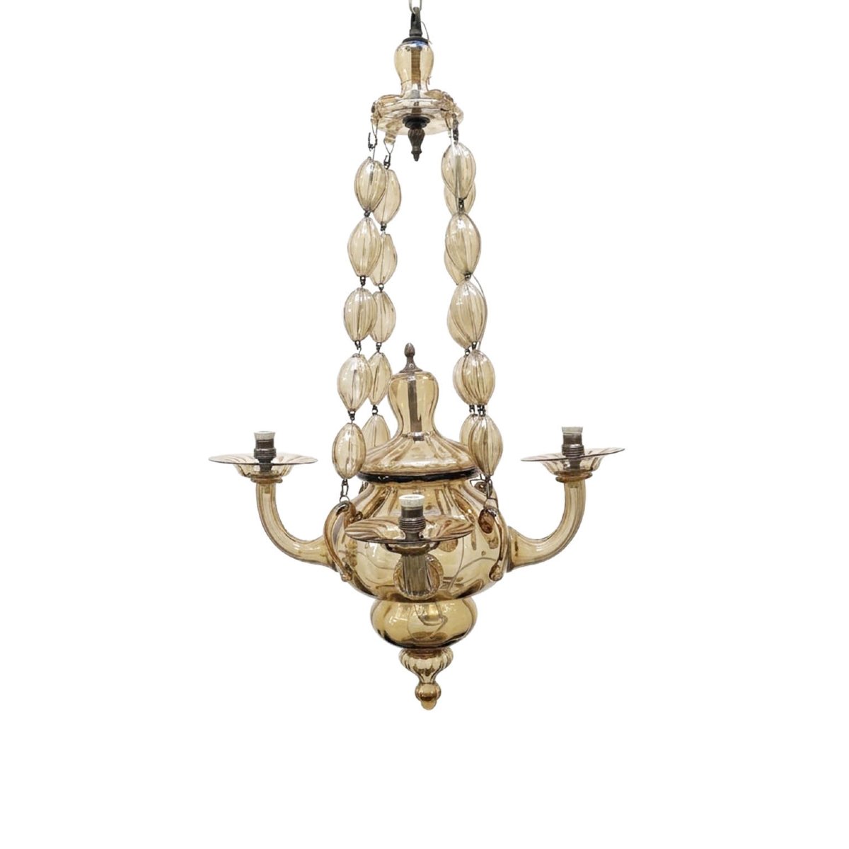 1950s Venetian Murano Glass Chandelier, Amber, 4-light-photo-3