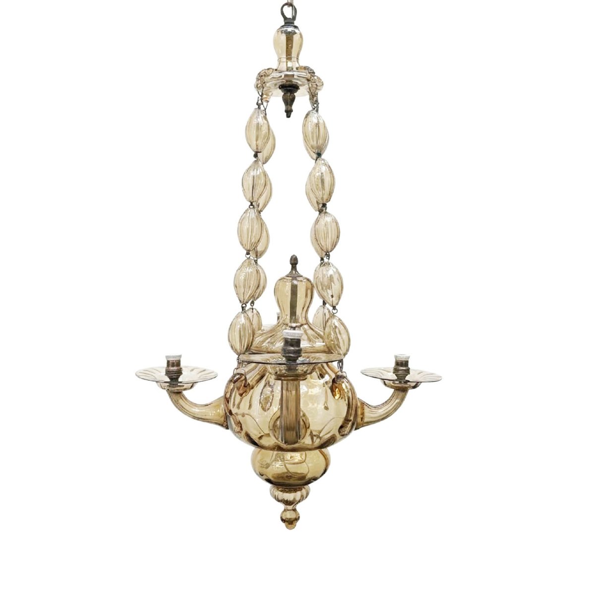 1950s Venetian Murano Glass Chandelier, Amber, 4-light-photo-4