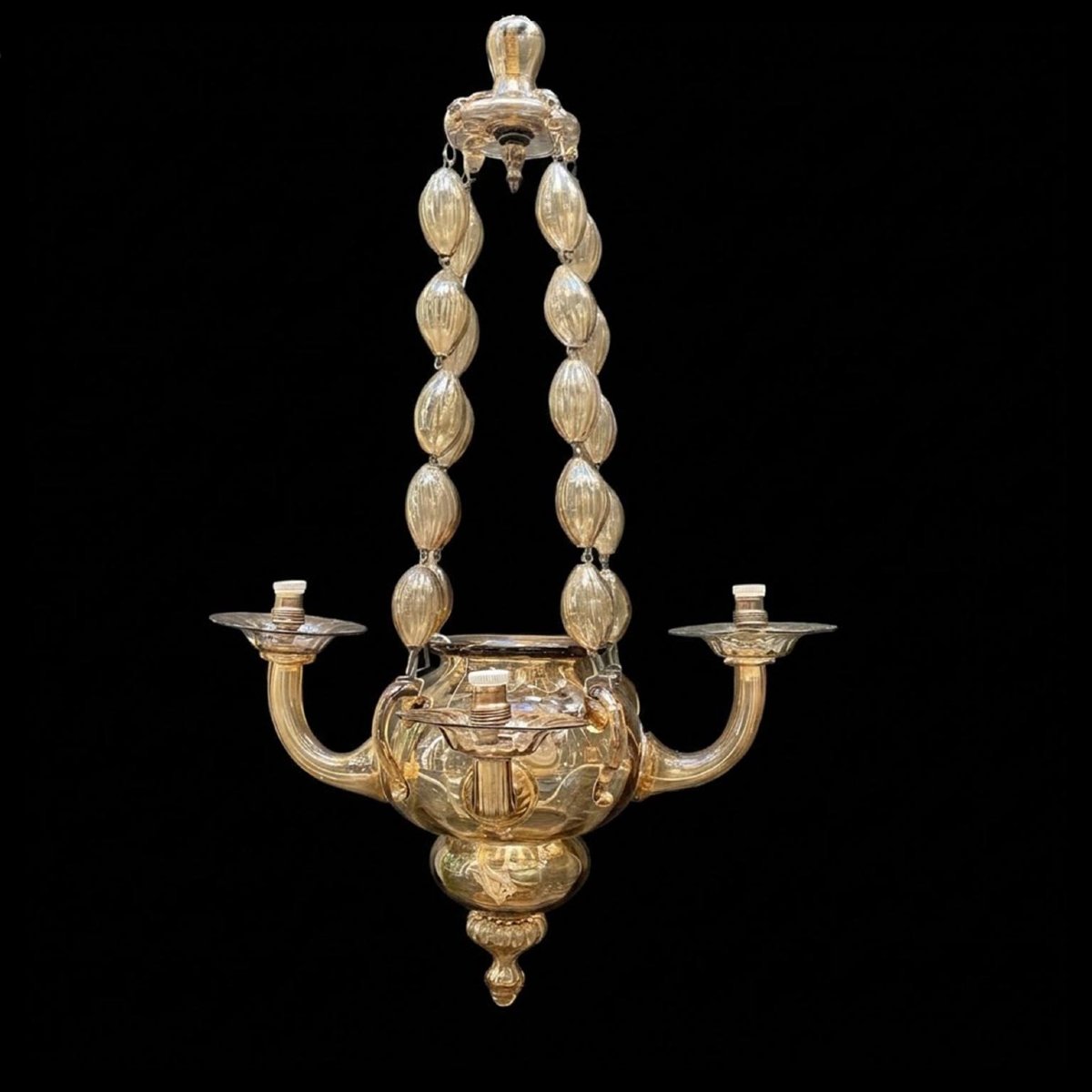 1950s Venetian Murano Glass Chandelier, Amber, 4-light