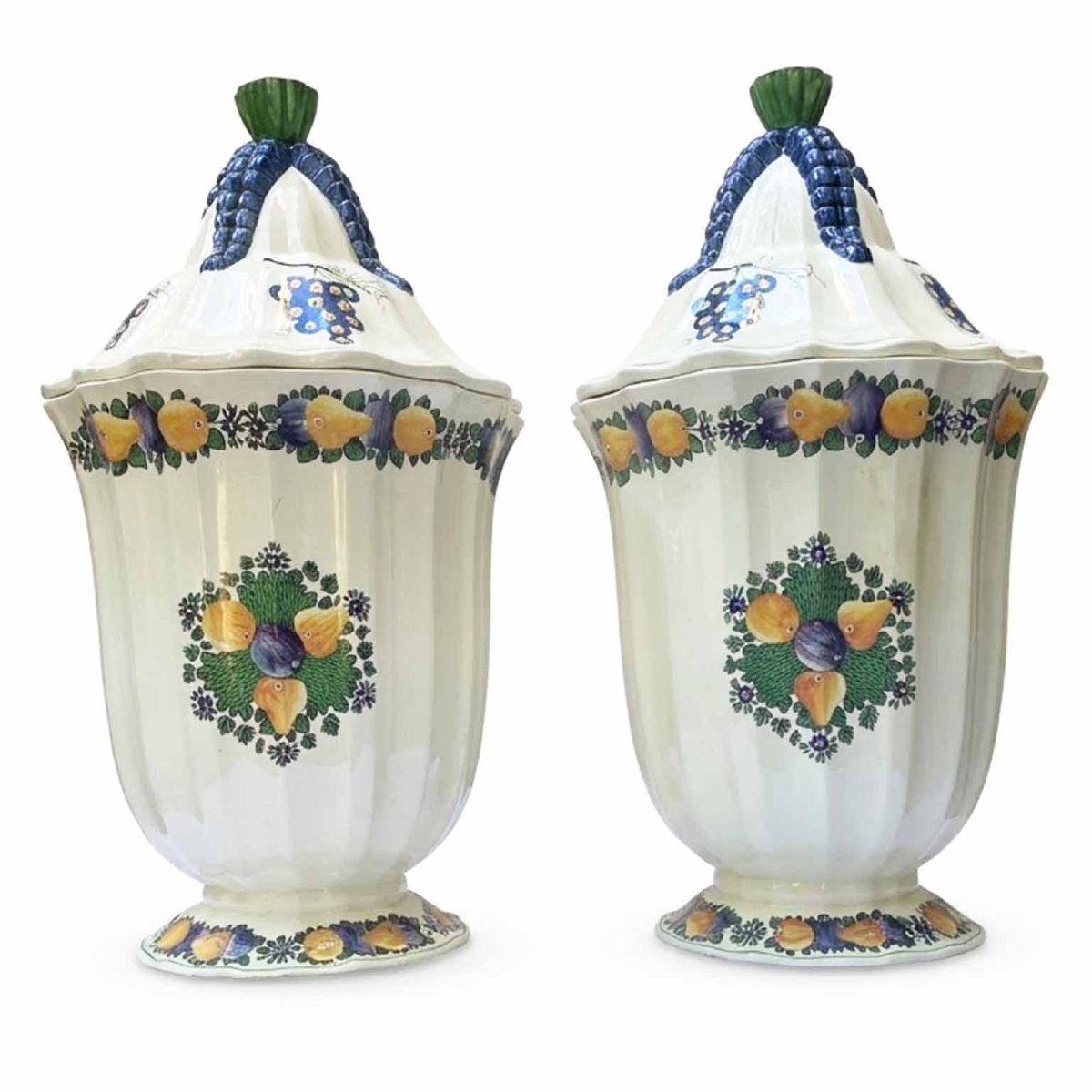 Richard Ginori Decorated Ceramic Jars With Lids, First Half Of The 1900s, Set Of Two-photo-2