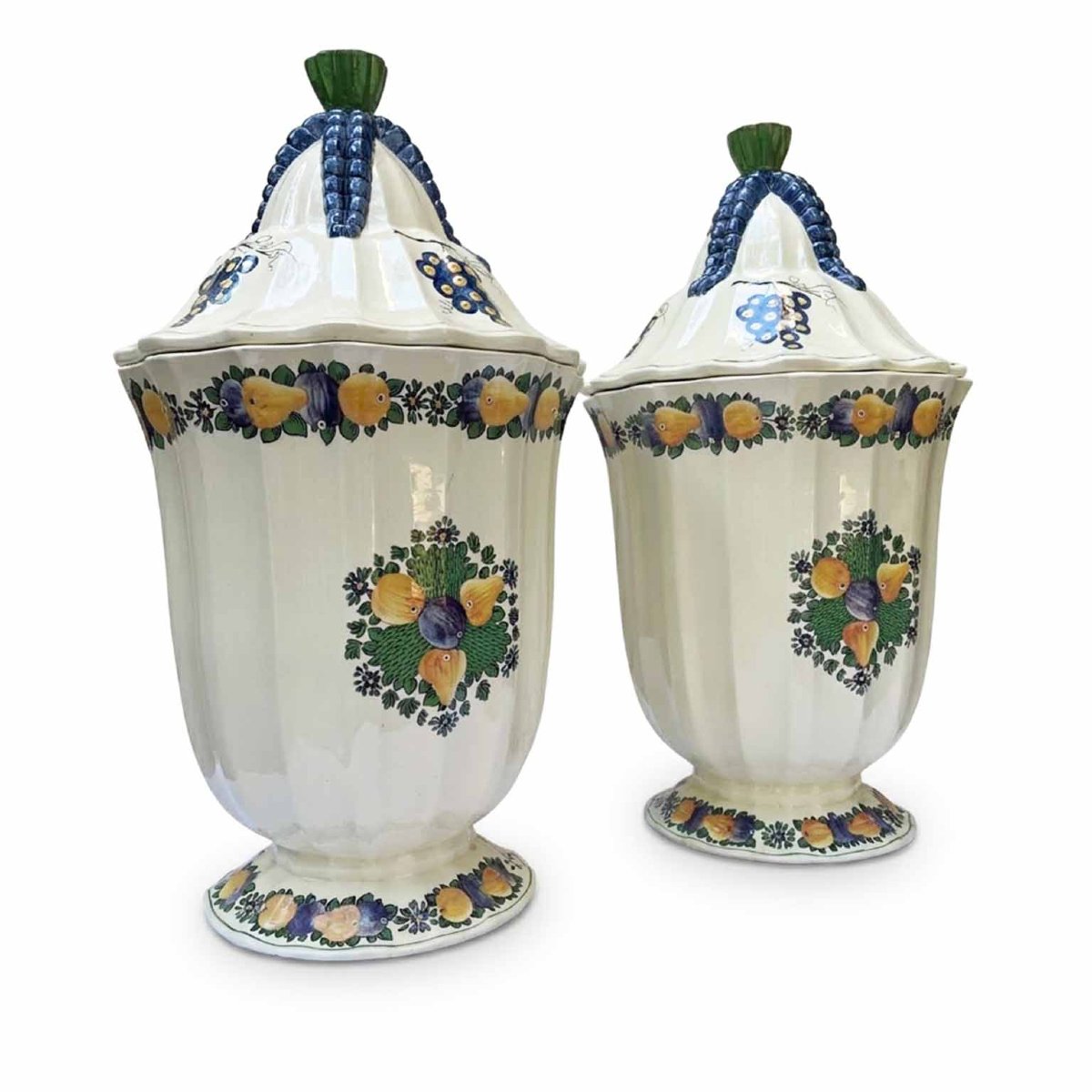 Richard Ginori Decorated Ceramic Jars With Lids, First Half Of The 1900s, Set Of Two