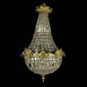 Lustre Mongolfère En Bronze Et Cristal