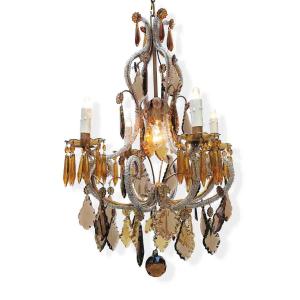 20th Century Italian Beaded Crystal Chandelier With Amber And Grey Colored Drops