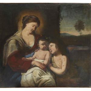 Madonna With Child And Saint John 17th Century Lombard Italian School