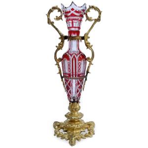 Vase à Fleurs En Bronze Doré Et Cristal 19ème