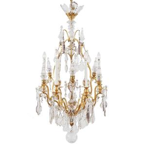  Early 20th Century French Empire Chandelier Ormolu With Crystal Spires