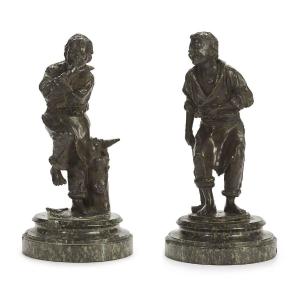 Early 20th Century Italian Satirical Bronze Sculptures A Pair Of Young Blacksmiths