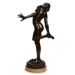 Italian Large Bronze Sculpture The Crab Bite Seminude Young Boy By De Lotto 20th Century