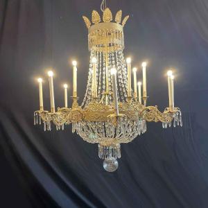 Large Italian Gilded Iron And Crystal Chandelier Empire Period 1780s Sixteen Light
