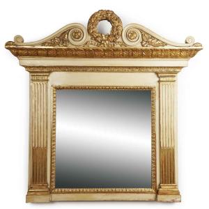 19th Century Italian Neoclassical Mirror Ivory And Giltwood Overmantel