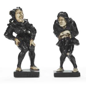 Rigoletto And Quasimodo Pair Of Italian Sculptures Grotesque Caricature Figurine 1950s