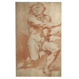 Paire De Sanguine Sur Papier Avec Académie d'Homme 18ème