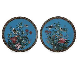 Paire De Plats Japonais En Cloisonné Période Meiji 1868-1912