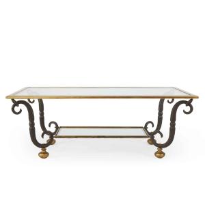 Table Basse Rectangulaire En Cristal Et Fer Forgé 1980 Par Banci Firenze