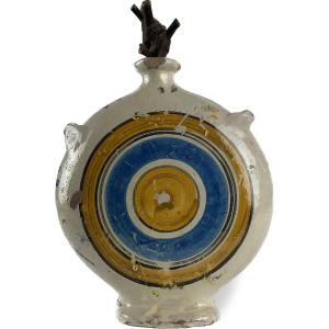 Ancien Flacon En Terre Cuite Décorée 19éme