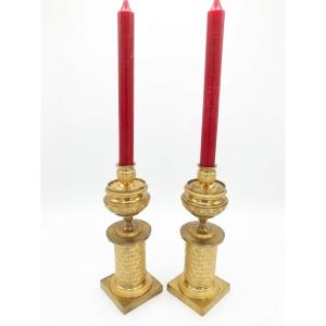 French Empire Gilt Bronze Candlesticks 1830s Set Of Two Cassolettes