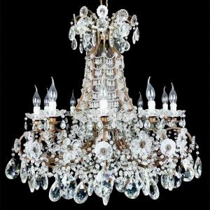Crystal Dining Room Chandelier With Ten Lights, Circa 1950