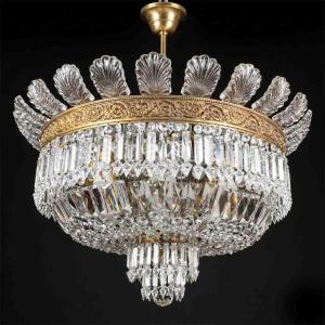 plafonnier en bronze et cristal 20ème