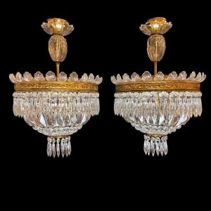 Pair Of Italian Crystal Ceiling Lights, Circa 1960