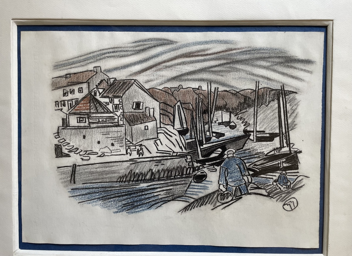 Marins au port en Bretagne par Mathurin Meheut