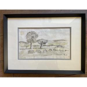 Paysage aux meules. Signe de M Luce