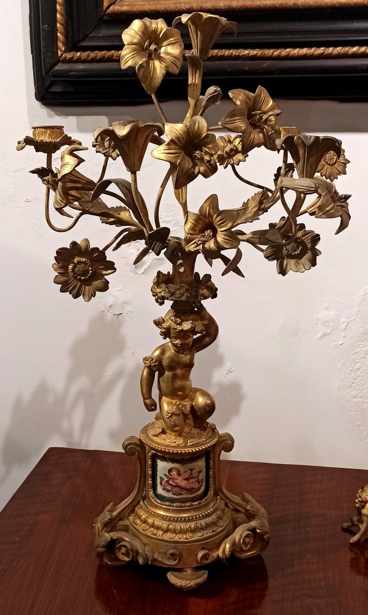 Gilt Bronze Clock And Candelabra With Cherubs-photo-3