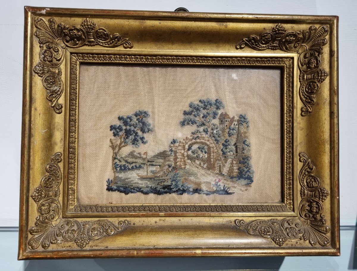 Pair Of Embroideries In Original Frames-photo-3