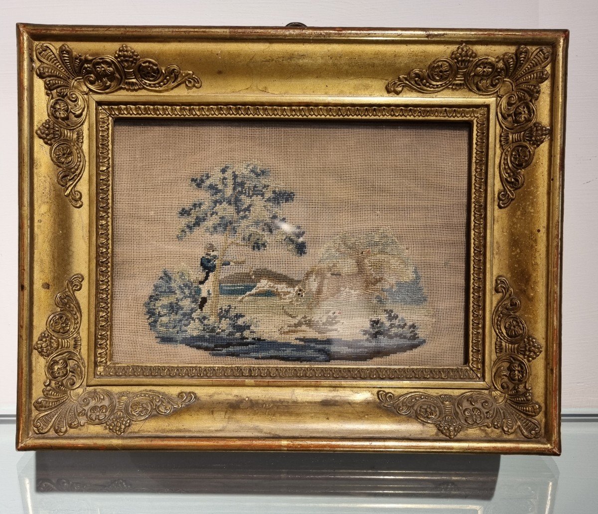 Pair Of Embroideries In Original Frames-photo-1