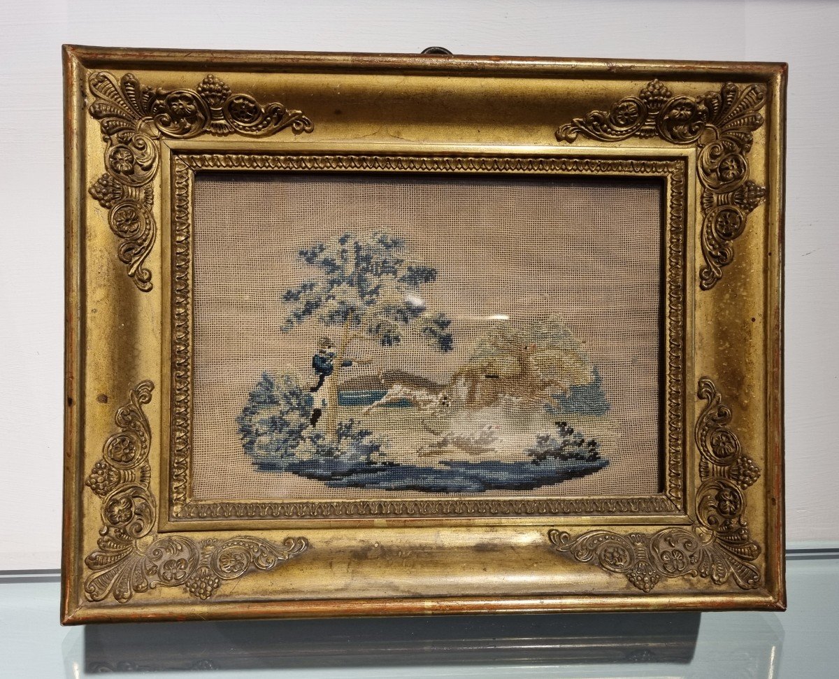 Pair Of Embroideries In Original Frames-photo-3