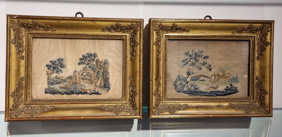 Pair Of Embroideries In Original Frames
