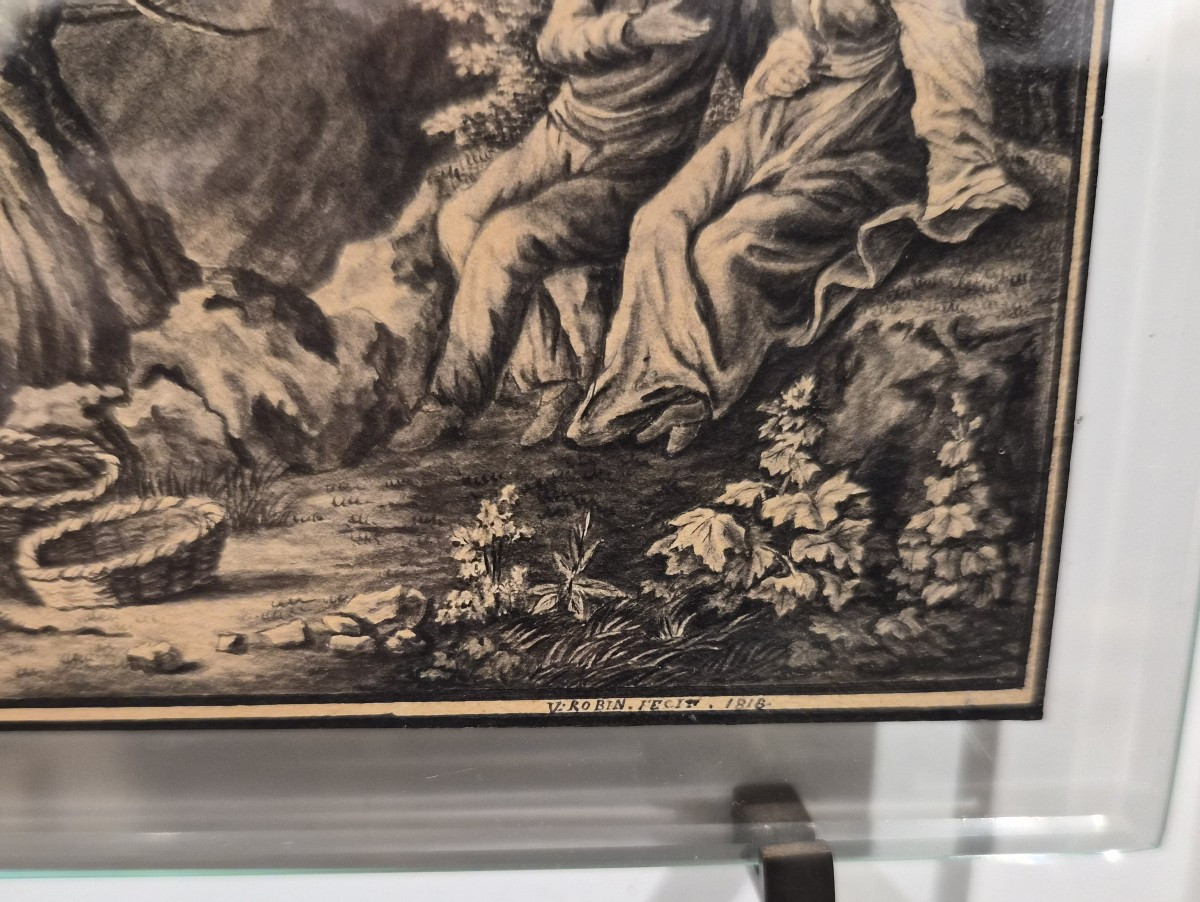 Dessin sur papier sous cadre doré-photo-2