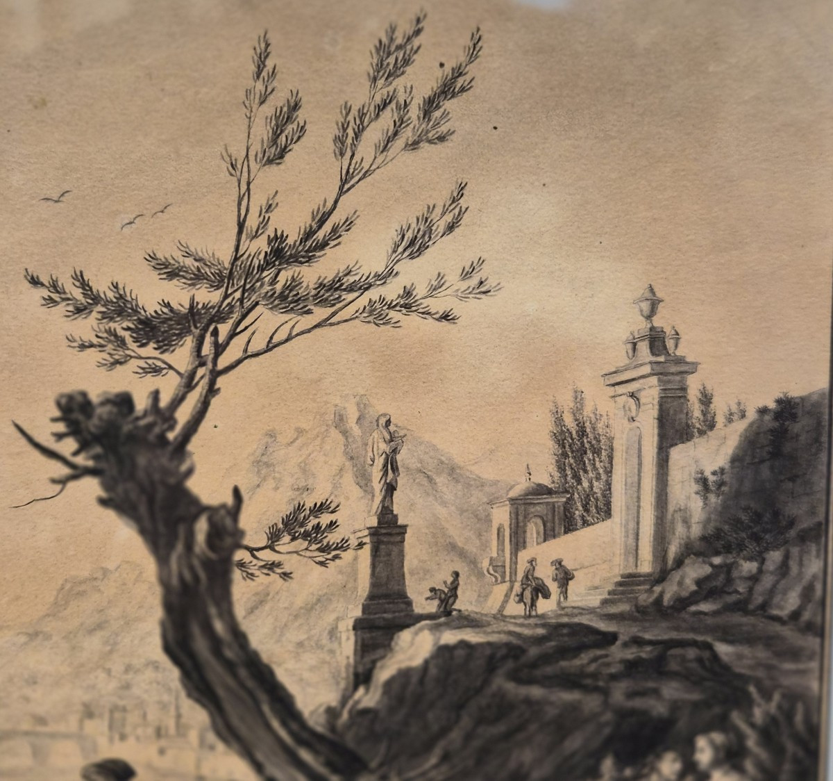 Dessin sur papier sous cadre doré-photo-4