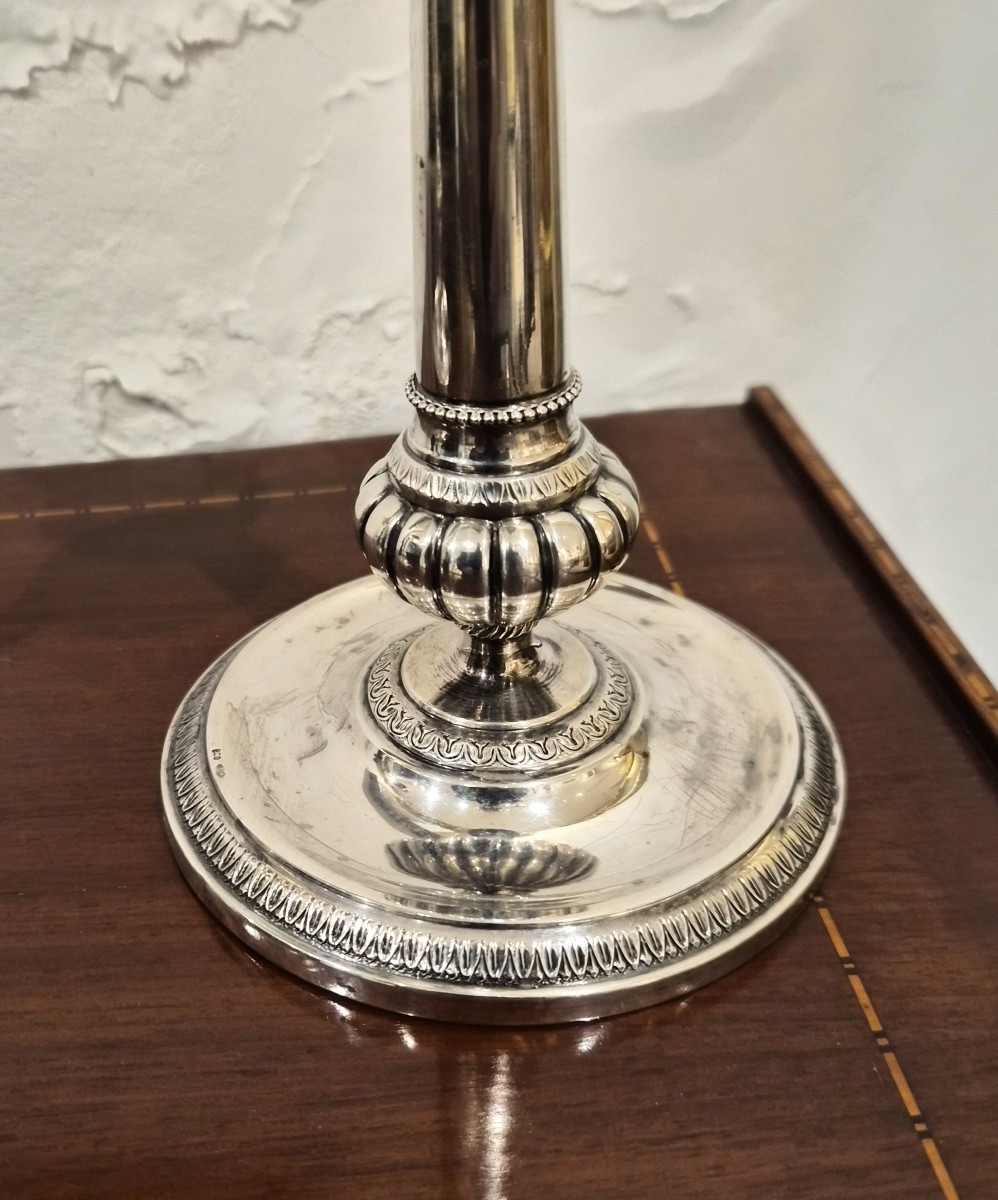 Pair Of Solid Italian Silver Candlesticks-photo-3