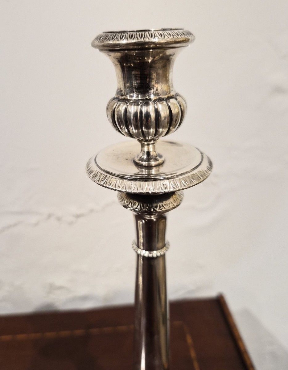 Pair Of Solid Italian Silver Candlesticks-photo-4