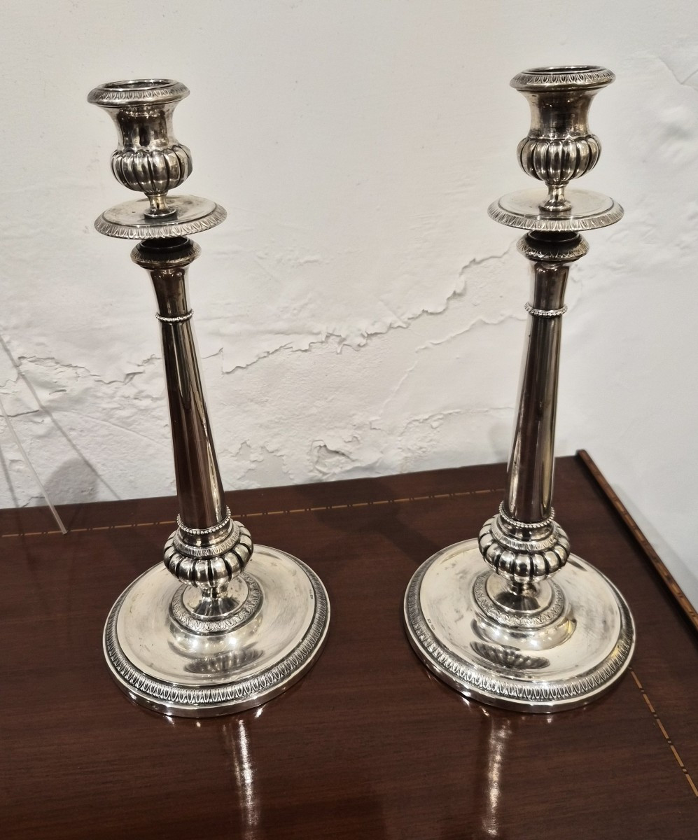 Pair Of Solid Italian Silver Candlesticks-photo-1