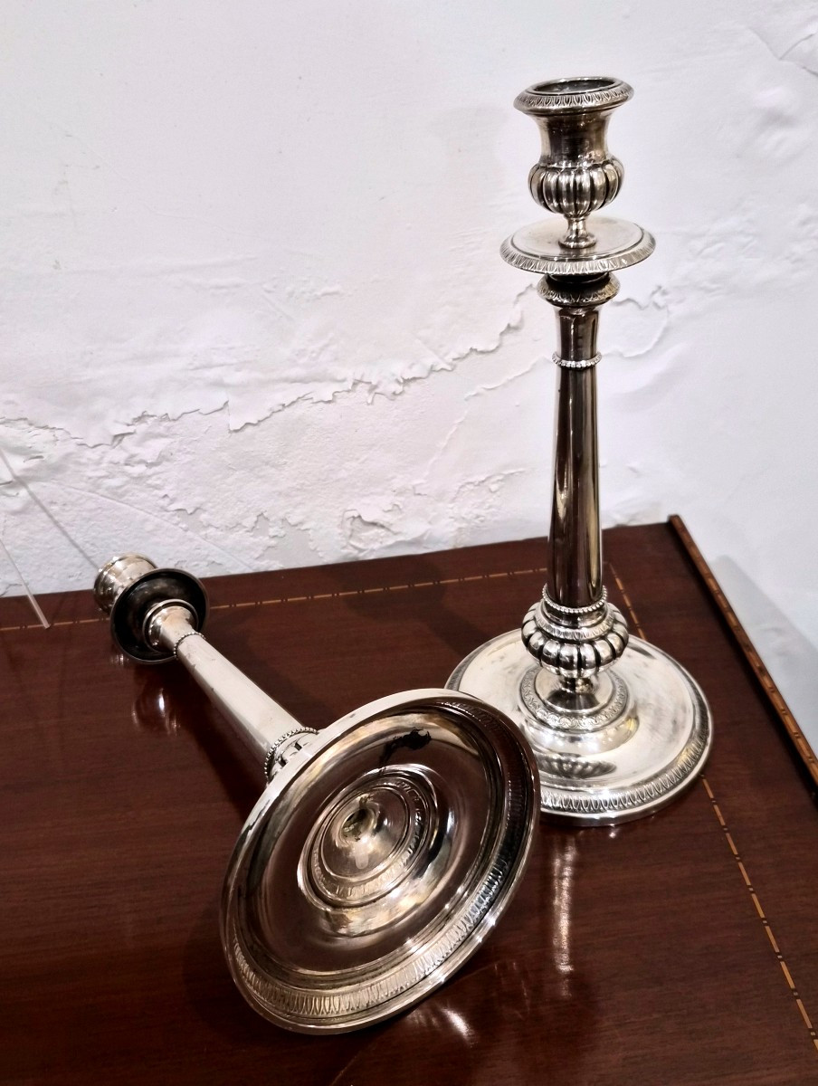 Pair Of Solid Italian Silver Candlesticks-photo-2