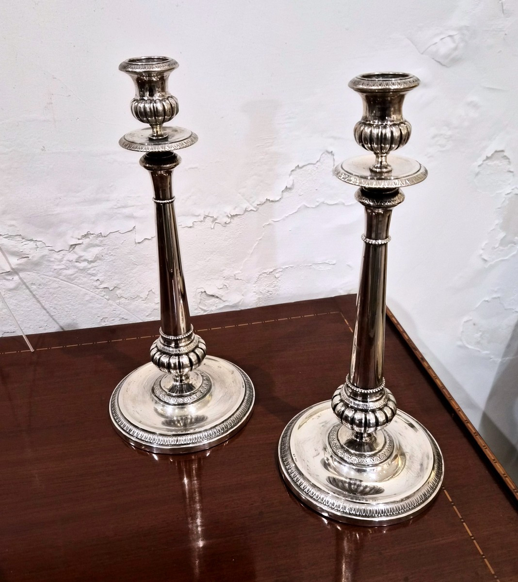 Pair Of Solid Italian Silver Candlesticks