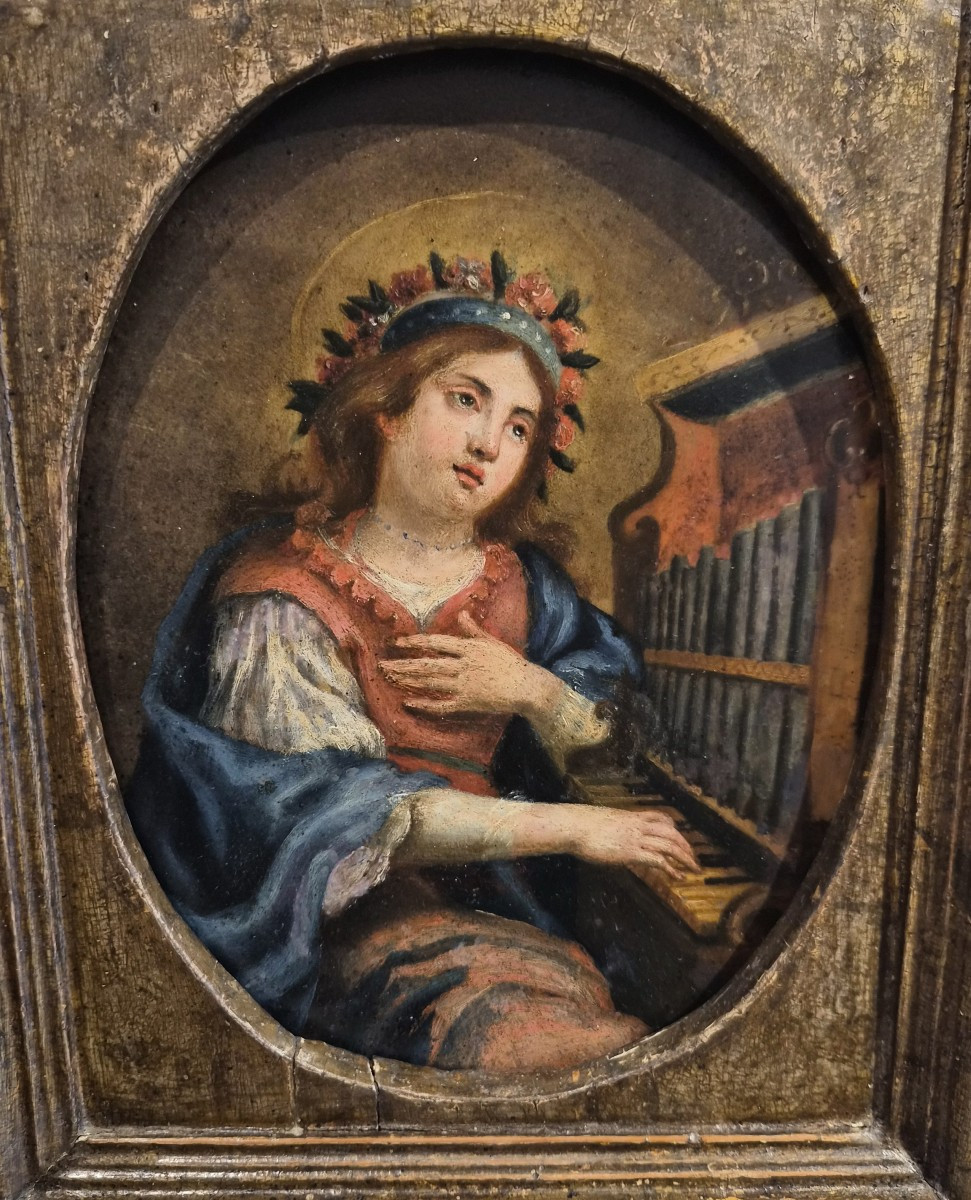 Sainte Cécile, tableau en albâtre-photo-4