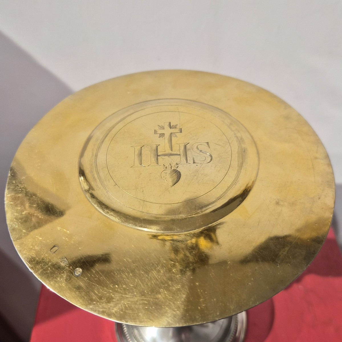 Gilded Silver Paten With A Christogram (ihs, Jesus Savior Of Mankind)-photo-2