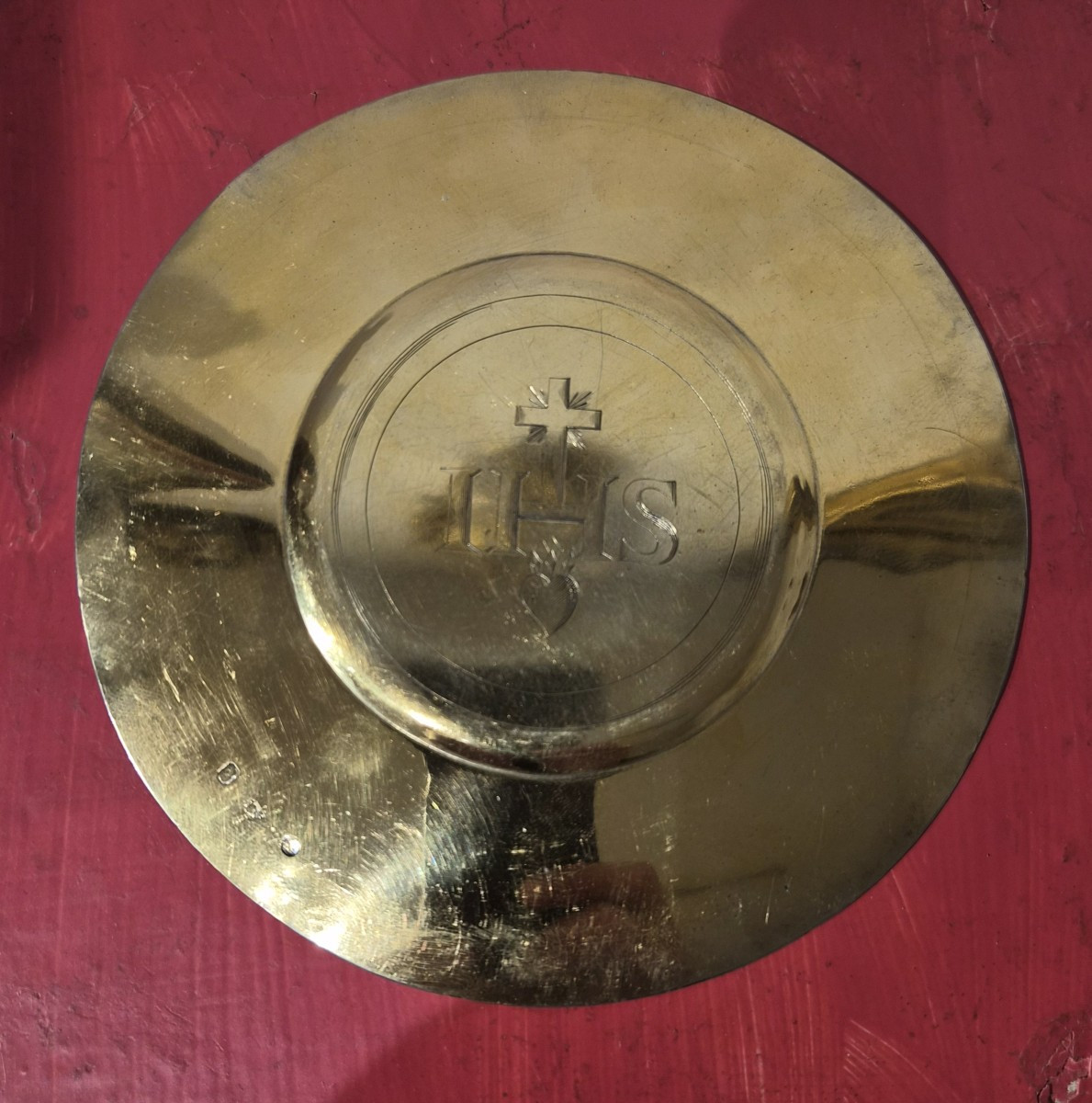 Gilded Silver Paten With A Christogram (ihs, Jesus Savior Of Mankind)-photo-1