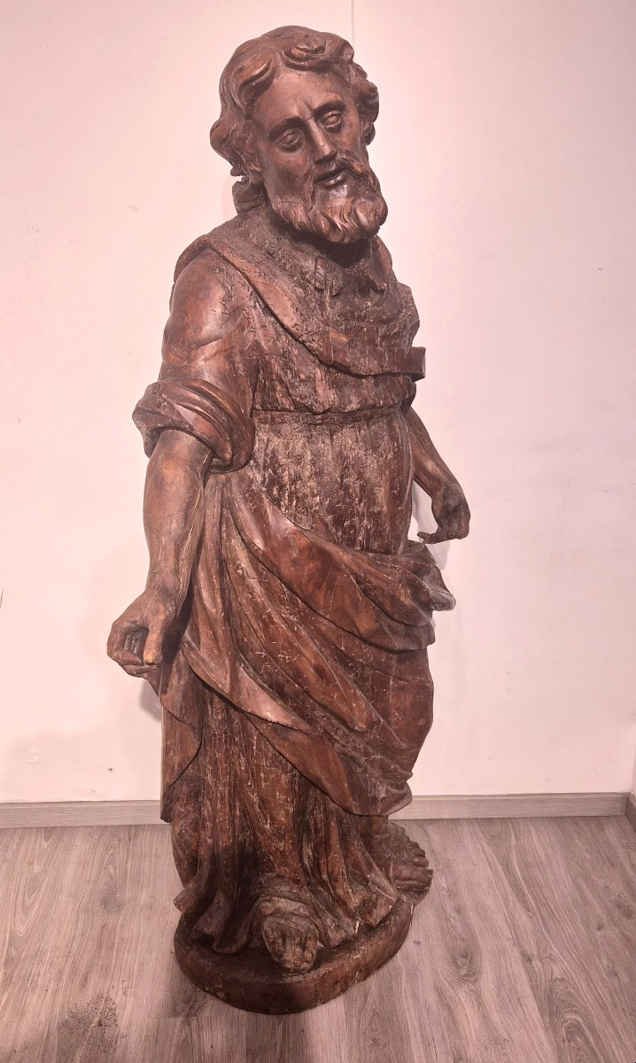 Évangéliste, sculpture en bois, début du XVIIe siècle,grandeur nature