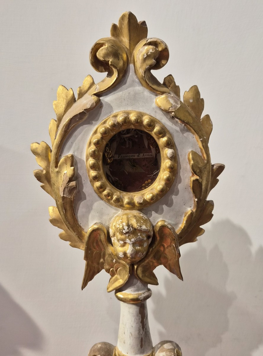 Ostensoir en bois laqué et doré, reliquaire de saint François d'Assise-photo-2