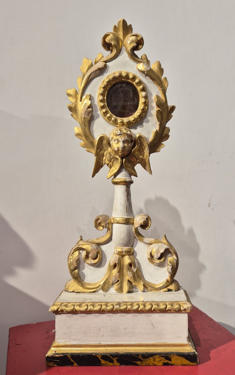 Ostensoir en bois laqué et doré, reliquaire de saint François d'Assise-photo-1