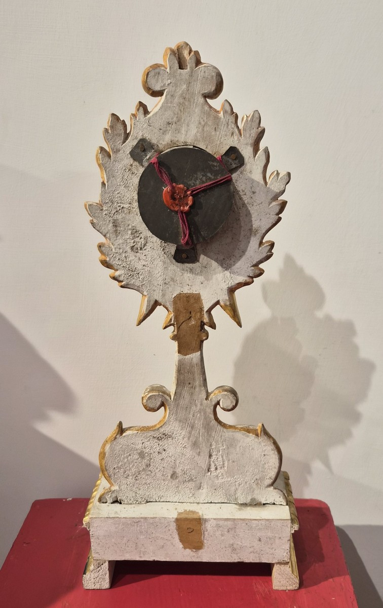 Ostensoir en bois laqué et doré, reliquaire de saint François d'Assise-photo-3