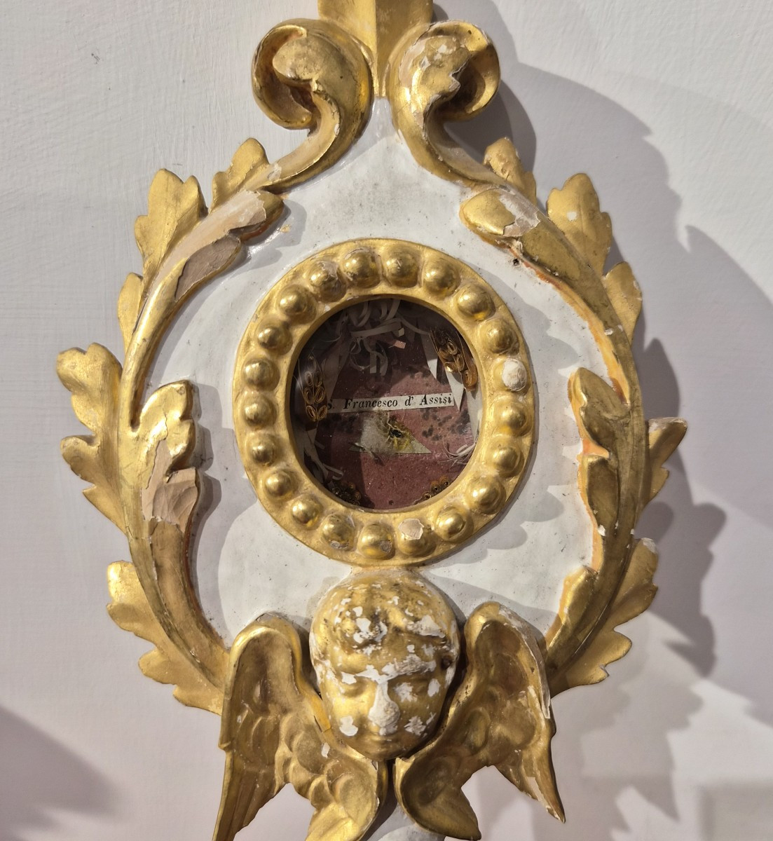 Ostensoir en bois laqué et doré, reliquaire de saint François d'Assise-photo-4