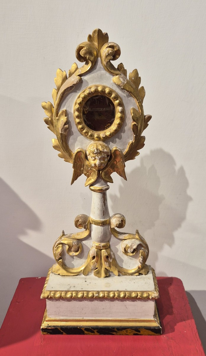 Ostensoir en bois laqué et doré, reliquaire de saint François d'Assise