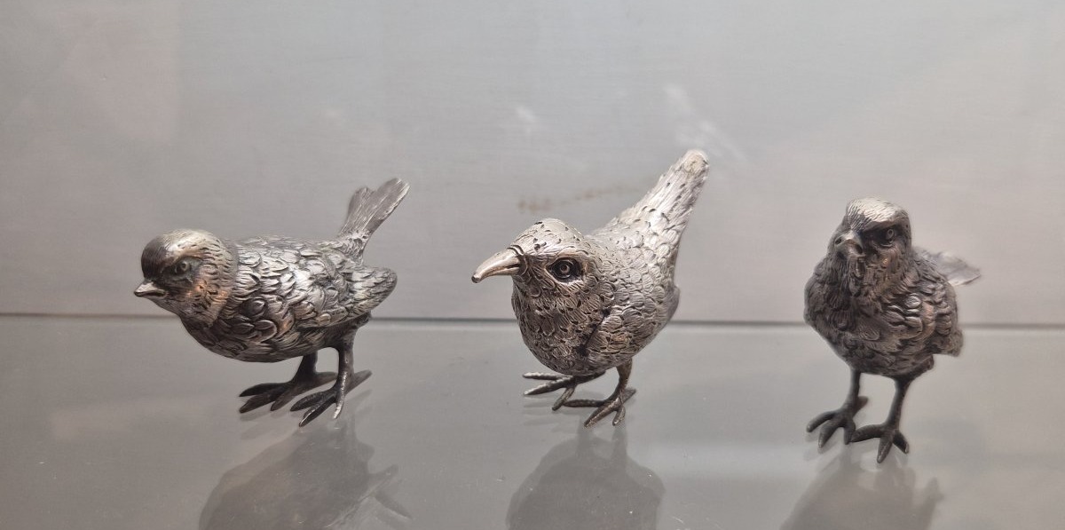Oiseaux en argent italien, 3 pièces-photo-2
