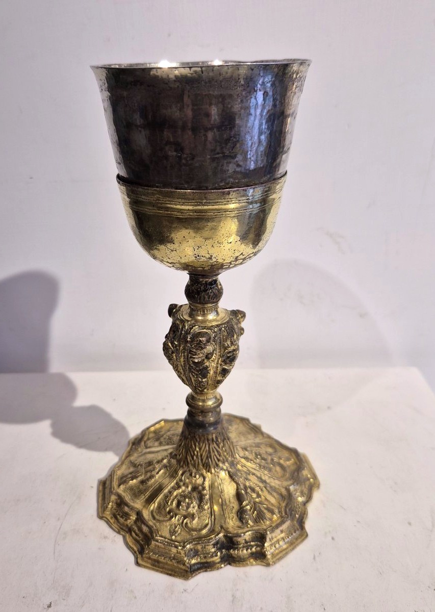 Calice romain (Renaissance/Baroque) en cuivre doré et argent-photo-1