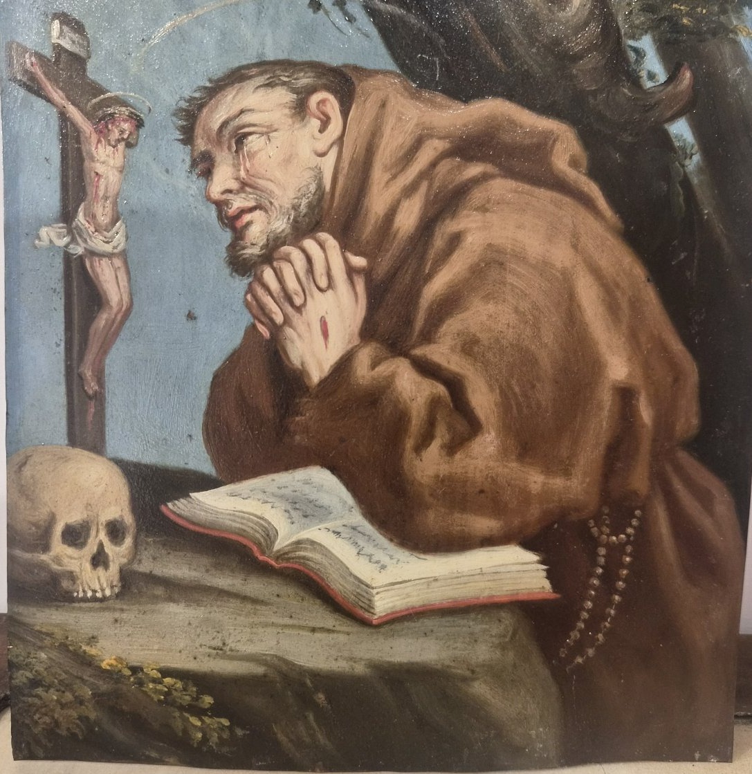 Saint François d'Assise, peinture sur cuivre-photo-3