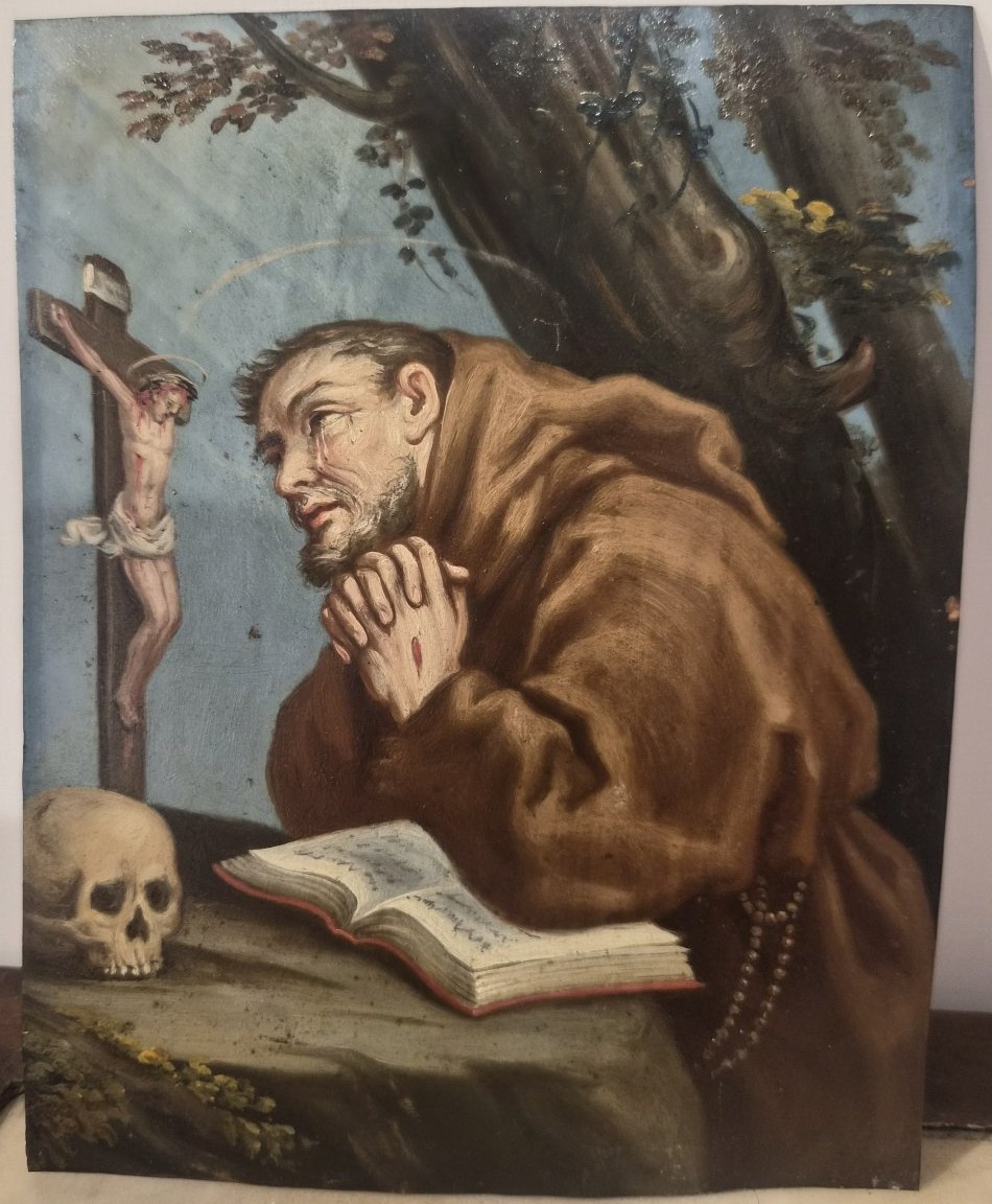 Saint François d'Assise, peinture sur cuivre-photo-4